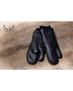 Patterned nappa sheep leather mittens with ribbed cuffs