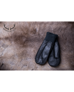 Patterned nappa sheep leather mittens with ribbed cuffs