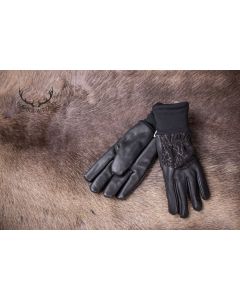 Patterned nappa sheepskin leather gloves with ribbed cuffs