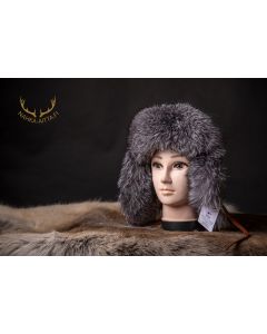 Blue and silver fox mix fur cap with a sealskin crown 