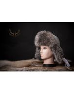 Blue and silver fox mix fur cab with white reindeer skin crown